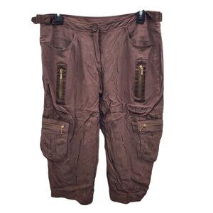 2b Bebe Women's Y2K Chocolate Brown Soft Rayon Baggy Cropped Cargo Capri Pants 8